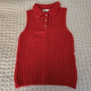 Zara Vibrant Red Knit Top with Button Accents